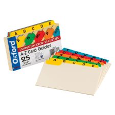 Oxford Manila Card Guides With Laminate Tabs, Alphabetical "A-Z", 3" x 5", Manila; Assorted Color Tabs