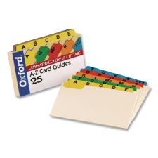 Oxford Manila Index Card Guides with Laminated Tabs, 1/5-Cut Top Tab, A to Z, 4 x 6, Manila, 25/Set