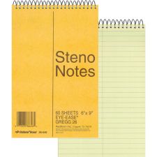 Rediform Wirebound Steno Notebook - 60 Sheets - Wire Bound Light Blue Margin - 16 lb Basis Weight - 6" x 9" - Green Paper - Brown Cover - Unpunched, Subject - 1Each