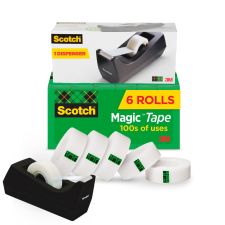 Scotch Magic Tape, Invisible, 6 Tape Rolls with 1 Dispenser, 3/4 in x 1000 in, Home Office Supplies and School Supplies for College and Classrooms