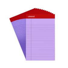 Universal Colored Perforated Ruled Writing Pads, Narrow Rule, 50 Orchid 5 x 8 Sheets, Dozen