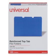 Universal Reinforced Top-Tab File Folders, 1/3-Cut Tabs: Assorted, Letter Size, 1" Expansion, Blue, 100/Box