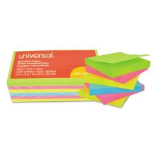 Universal Self-Stick Note Pads, 3" x 3", Assorted Neon Colors, 100 Sheets/Pad, 12 Pads/Pack