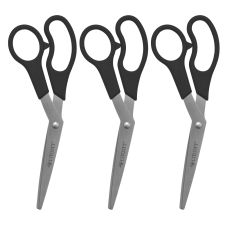 Westcott All-Purpose Value Stainless Steel Scissors, 8", Pointed, Black, Pack Of 3