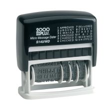 2000 PLUS Date Phrase Dater Stamp Self-Inking 12-in-1 Micro Date Message Dater Stamp, 12 Phrases, Black Ink - 11090