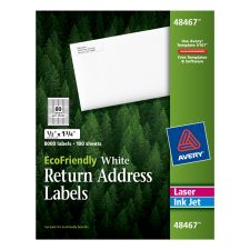 Avery Easy Peel EcoFriendly Permanent Inkjet/Laser Return Address Labels, 48467, 1/2" x 1 3/4", 100% Recycled, White, Pack Of 8,000