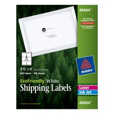 Avery EcoFriendly Permanent Shipping Labels, 48464, 3 1/3" x 4", 100% Recycled, White, Box Of 600