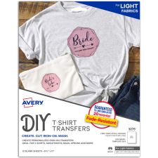 Avery Inkjet Printer T-Shirt Transfer Paper, 3275, Letter Size (8 1/2" x 11"), Pack Of 12