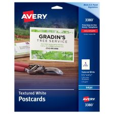 Avery Printable Postcards, Inkjet, 65 lb, 4.25 x 5.5, Textured Matte White, 120 Cards, 4 Cards/Sheet, 30 Sheets/Box