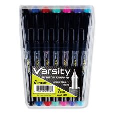 Pilot Varsity Fountain Pen, Medium 1 mm, Assorted Ink and Barrel Colors, 7/Pack