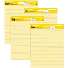 Post-it Super Sticky Easy Pads, 25" x 30", 4 Pads, 30 Sheets/Pad, Lined, Back to School Supplies for Classrooms, Yellow