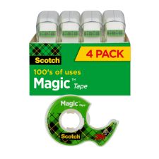 Scotch Magic Tape, Invisible, 4 Tape Rolls with Dispensers, 3/4 in x 300 in, Home Office Supplies and School Supplies for College and Classrooms