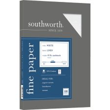 Southworth 25% Cotton Linen Cover Stock, 8 1/2" x 11", 65 Lb, White, Pack Of 100