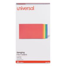 Universal Deluxe Bright Color Hanging File Folders, Legal Size, 1/5-Cut Tabs, Assorted Colors, 25/Box