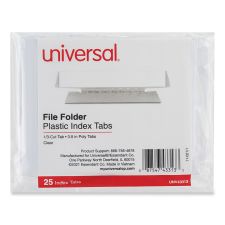 Universal Hanging File Folder Plastic Index Tabs, 1/3-Cut, Clear, 3.7" Wide, 25/Pack