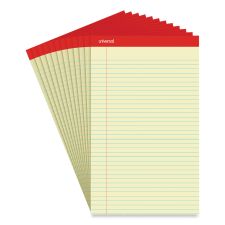 Universal Perforated Ruled Writing Pads, Wide/Legal Rule, Red Headband, 50 Canary-Yellow 8.5 x 14 Sheets, Dozen