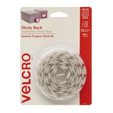 VELCRO Brand STICKY BACK Fasteners, Coins, 5/8", White, Pack Of 75
