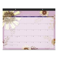 AT-A-GLANCE Paper Flowers Desk Pad, Floral Artwork, 22 x 17, Black Binding, Clear Corners, 12-Month (Jan to Dec): 2026