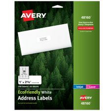 Avery EcoFriendly Address Labels, 48160, Rectangle, 1" x 2-5/8", White, Pack Of 750 Labels