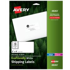 Avery EcoFriendly Permanent Shipping Labels, 48263, 100% Recycled, 2" x 4", White, Pack Of 250