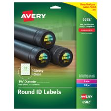 Avery Glossy Clear Print-to-the-Edge Easy Peel Labels With Sure Feed Technology, 6582, Round, 1-5/8" Diameter, Clear, Pack Of 500