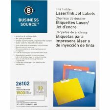 Business Source Laser/Inkjet File Folder Labels - 21/32"x 3 7/16" - Permanent Adhesive - Rectangle - Laser, Inkjet - 26102