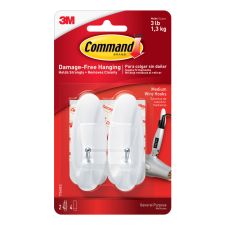 Command Medium Wire Hooks, Damage-Free, White, Pack of 2 Hooks, 2 Pairs of Strips