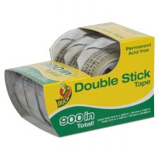 Duck Permanent Double-Stick Tape with Dispenser, 1" Core, 0.5" x 25 ft, Clear, 3/Pack