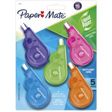 Paper Mate Liquid Paper DryLine Mini Fashion Correction Tape, 1 Line x 196", Assorted Fashion Colors, Pack Of 5