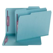 Smead Color Pressboard Fastener Folders With SafeSHIELD Coated Fasteners, Letter Size, 1/3 Cut, Blue, Box Of 25