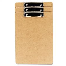 Universal Hardboard Clipboard with Low-Profile Clip, 0.5" Clip Capacity, Holds 8.5 x 14 Sheets, Brown, 3/Pack
