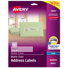 Avery Matte Address Labels With Sure Feed Technology, 18661, Rectangle, 1" x 4", Clear, Pack Of 200 Labels