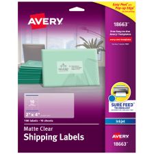 Avery Matte Shipping Labels With Sure Feed Technology, 18663, Rectangle, 2" x 4", Clear, Pack Of 100