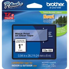 Brother TZe-151 Black-On-Clear Tape, 1" x 26'
