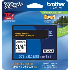 Brother TZe-344 Gold-On-Black Tape, 0.75" x 26.2'