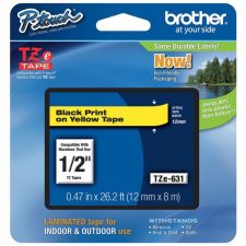 Brother TZe-631 Black-On-Yellow Tape, 0.5" x 26.2'