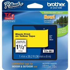 Brother TZe-661 Black-On-Yellow Security Tape, 1.5" x 26.2'