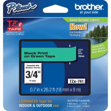 Brother TZe-741 Black-On-Green Tape, 0.75" x 26.2'