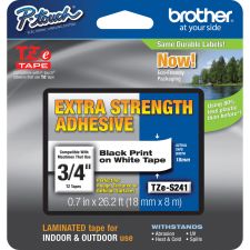 Brother TZe-S241 Extra-Strength Black-On-White Tape, 0.75" x 26.2'