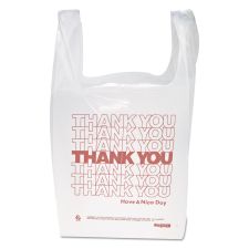 Inteplast Group "Thank You" Handled T-Shirt Bag, Have a Nice Day Labeling, Cut-Out Handles, 11.5" x 6.5" x 21", White/Red, 900/Carton