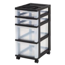 Iris Plastic 4-Drawer Rolling Storage Cart, 26 7/16"H x 12 1/8"W x 14 15/16"D, Clear/Black