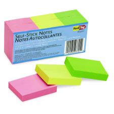 Redi-Tag Self-Stick Notes, 1.5" x 2", Assorted Neon Colors, 100 Sheets/Pad, 12 Pads/Pack