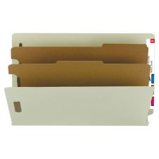 Smead End-Tab Classification Folders, 2 Dividers, 6 Partitions, Straight Cut, Legal Size, 100% Recycled, Gray/Green, Box Of 10