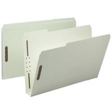 Smead Pressboard Fastener Folders, 2" Expansion, Legal Size, 100% Recycled, Gray/Green, Pack Of 25