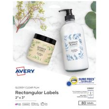 Avery Easy Peel TrueBlock Print-To-The-Edge Inkjet/Laser Labels, Rectangular, 22822, 2" x 3", Glossy Clear, Pack Of 80