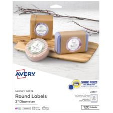 Avery Easy Peel TrueBlock Print-To-The-Edge Inkjet/Laser Labels, Round, 22807, 2" Diameter, White, Pack Of 120