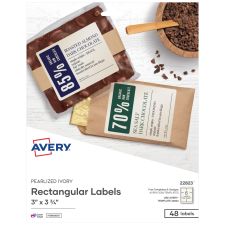 Avery Print-To-The-Edge Permanent Rectangular Labels, 22823, 3" x 3 3/4", Pearlized Ivory, Pack Of 48