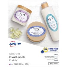 Avery Printable Blank Labels, 22820, Oval, 2" x 3-1/3", Glossy White, Pack Of 80 Customizable Labels