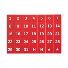 MasterVision Heavy-Duty Board Magnet Labels, Calendar Dates (1-31), 1" Tall, White Characters, Red Background, 35/Pack