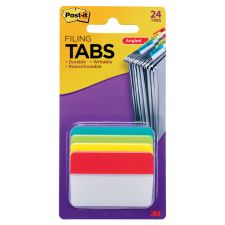 Post-it Notes Durable Angled Hanging File Folder Tabs, 2", Pack Of 24 Tabs, Assorted Colors.